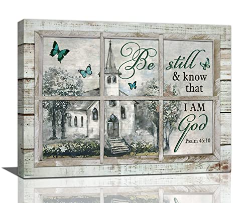 Country Church Wall Art Christian Religious Bible Verse Wall Decor Be Still And Know Canvas Prints Framed Modern Psalm Painting Artwork For Church Bathroom Kitchen Dining Room Office 16"x12" - color: Church-4, size: 16"L x 12"W