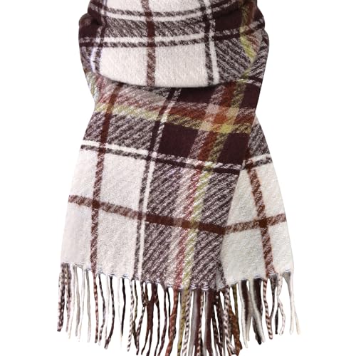 Clothirily Womens Winter Scarf, Oversized Long Blanket Plaid Shawl Wrap - color: Khaki & Beige Plaid