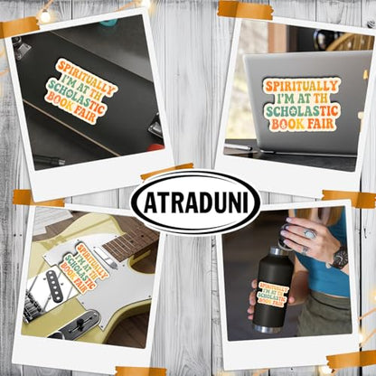(3Pcs) Spiritually I’m at The Scholastic Book Fair Stickers Funny Nostalgic Quote Reading Teacher Gifts Waterproof Vinyl Decals for Water Bottle Laptop Car Phone Size 2.3" x 3" - color: Spiritually I’m at the Scholastic Book Fair