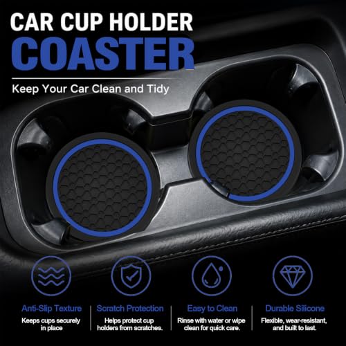 4PCS Car Cup Holder Coasters - 2.75 Inch Non-Slip Insert Water Bottle Holder Pads, Dustproof Automotive Interior Accessories Mat, Universal for Vehicles, Trucks, RVs (Blue) - color: Blue