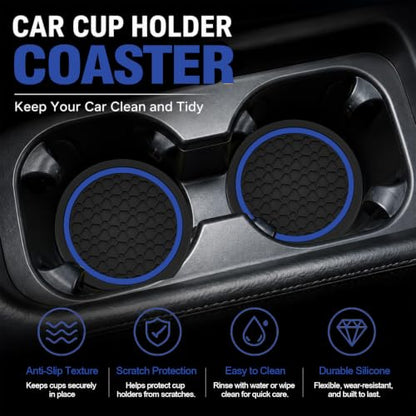 4PCS Car Cup Holder Coasters - 2.75 Inch Non-Slip Insert Water Bottle Holder Pads, Dustproof Automotive Interior Accessories Mat, Universal for Vehicles, Trucks, RVs (Blue) - color: Blue