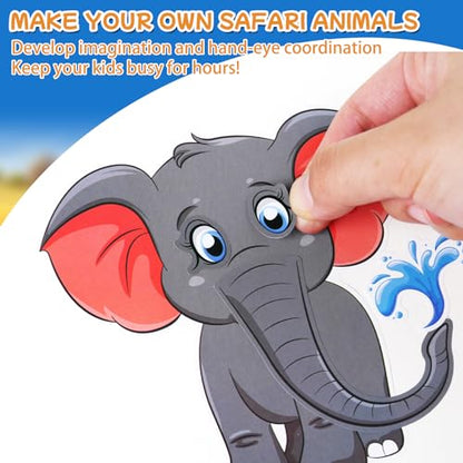 Aowplc 48 Safari Animal Make-a-Face Sticker Sheets for Kids - style: Safari Animals