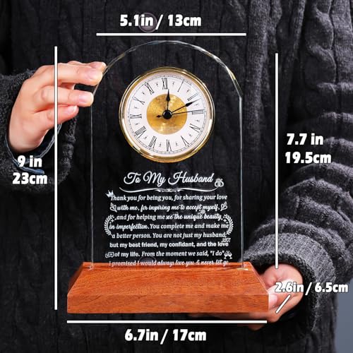 Arikyrist Glass Clock Gifts for Husband from Wife with Wooden Light Base - color: Husband