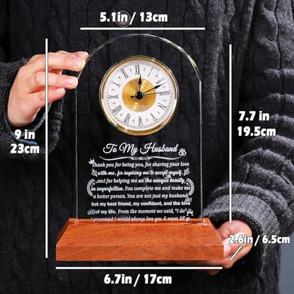 Arikyrist Glass Clock Gifts for Husband from Wife with Wooden Light Base - color: Husband