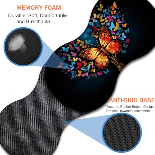 Extended Non-Slip Mouse Pad + Mouse Wrist Rest + Lace-Shaped Coaster Set, Ergonomic Design, Suitable for Desk and Home Gaming Table Mat, Colorful Tree Butterfly - color: Colorful Tree Butterfly