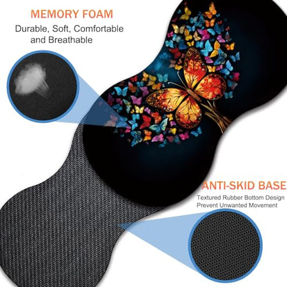 Extended Non-Slip Mouse Pad + Mouse Wrist Rest + Lace-Shaped Coaster Set, Ergonomic Design, Suitable for Desk and Home Gaming Table Mat, Colorful Tree Butterfly - color: Colorful Tree Butterfly