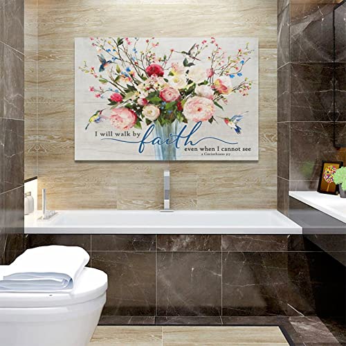 Christian Wall Art Bible Verses Pictures Wall Decor Rustic Floral Canvas Country Flower Print Painting Framed Modern Home Artwork For Bathroom Bedroom Living Room Kitchen Office 24"x16" - color: Flowers, size: 24"L x 16"W