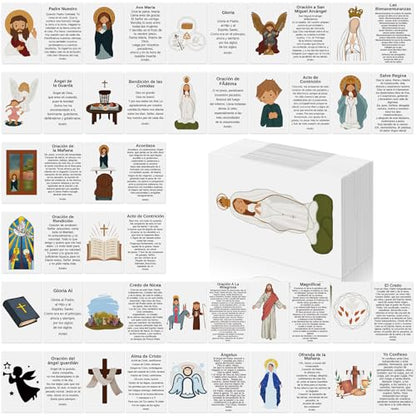 120 Pcs Catholic Gift Spanish Catholic Prayer Cards with Cute Saints