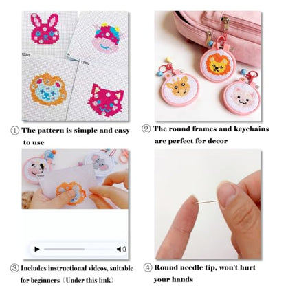 8 Pack Animals Stamped Cross Stitch Kits for Kids Beginners with Frame - color: Animals
