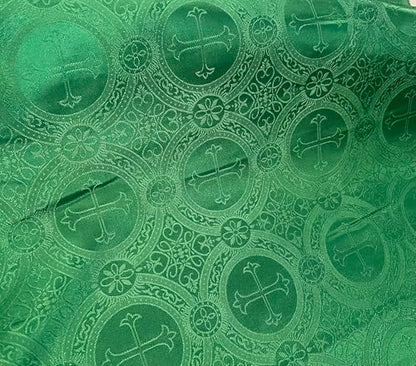 Green Religious Cross Jacquard Brocade Church Fabric, 58 Inches Wide, Sold by Yard