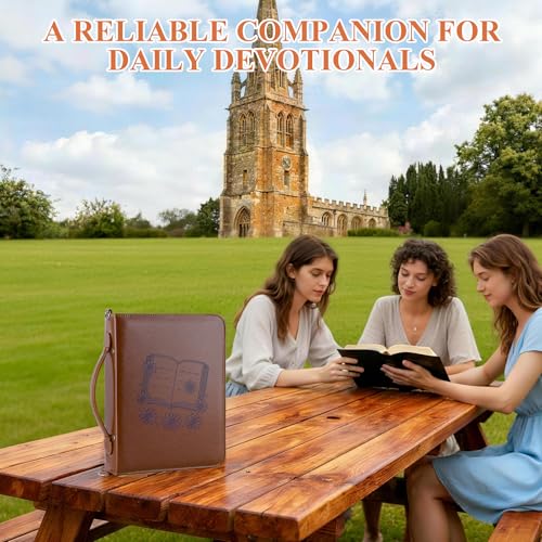 AKONEGE Bible Cover with Handle & Shoulder Strap for Women Girls, Brown - color: Brown