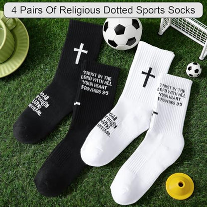 4 Pairs Christian Cross Socks Prayer Religious Socks - color: Black, White