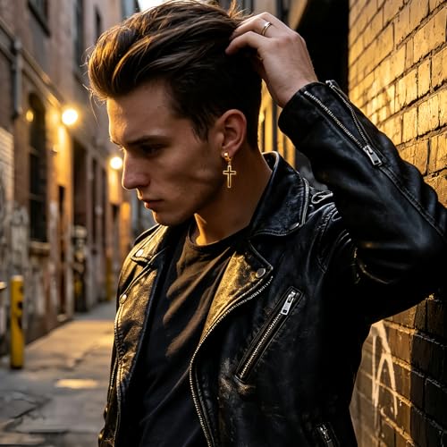 Gold Cross Earrings for Men - Stainless Steel Gold Plated | Hypoallergenic Dangle Cross Earrings Jewelry | Daily Wear & Birthday Gifts - color: Gold-Huggie
