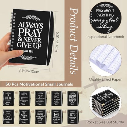 Kosiz 100 Pcs/ 50 Set Christian Gift Bulk Spiral Notebook and Pen, Black - color: Black