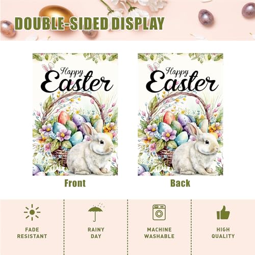 Easter Egg Bunny Garden Flag Easter Garden Flags 12x18 Double Sided The Flower Yard Is Decorated With Outdoor Flags Yard Flag Garden Flags for Outside Flower Seasonal Farmhouse Yard Outdoor Flag
