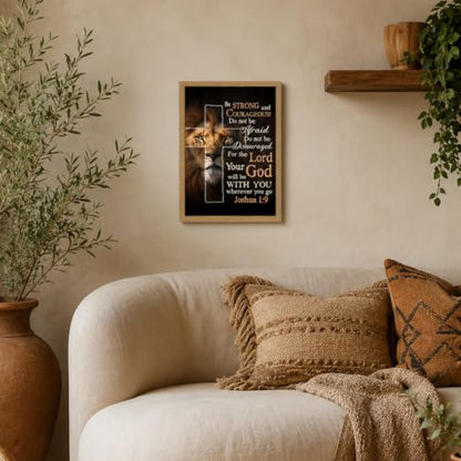 Framed Religious Lion Cross Canvas Wall Mural 12x16 Inches For Living Room - color: Religion - 4, size: 12"L x 16"W