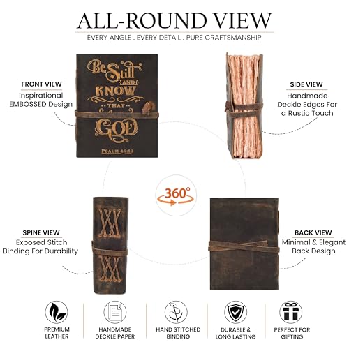 LEATHER VILLAGE Prayer Journal Be Still Verse, Distressed Brown 10x7. - color: Distressed Brown, size: 10 inches X 7 inches