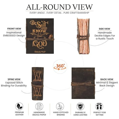 LEATHER VILLAGE Bible Journal Be Still Verse, Distressed Brown 8x6. - color: Distressed Brown, size: 8 inches X 6 inches