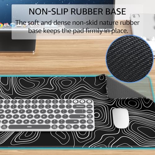 KTRIO Large Gaming Mouse Pad, 31.5 x 11.8 in, Black Topographic, XL - color: Black Topographic, size: 31.5l X 11.8w Inches