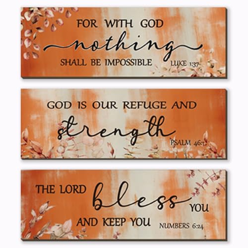 FENCORDAR 3 Pieces Bible Verse Wall Decor Sage Orange Bathroom Decor Wooden Farmhouse Christian Religious Wall Art Orange Wall Decor for Women Office Bedroom Home Wall Decoration(12 x 4 Inch) - color: Orange