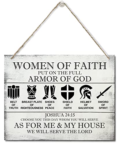 Printed Wood Plaque Sign Wall Hanging, Put on the Full Armor of God Quote Scripture Rustic Men Of Faith Hanging Wall Plaque Wood Signs, Joshua 24:15 Christian Sign - color: Women of Faith