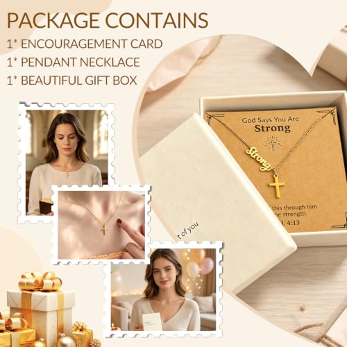 Faith Gold Cross Necklace for Women Christian Religiou Confirmation Jewelry - color: Strong Gold