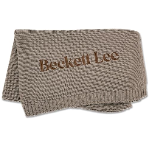 Name Blankets Personalized Baby, Embroidered Baby Blanket, 100% Cotton, Tan Throw Blanket, Monogrammed Baby Gifts, Custom Name Blanket for Boys, (Taupe) - color: Taupe