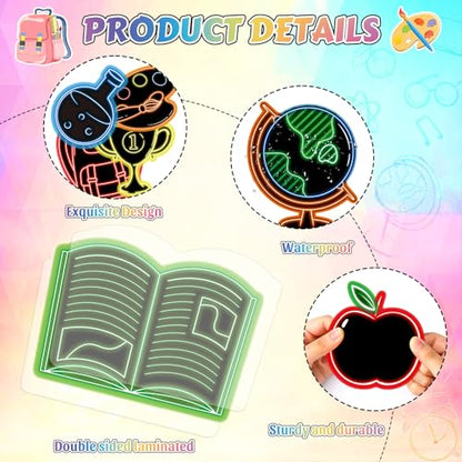 Welcome Back to School Bulletin Board Decorations Ready to Glow Inspirational Classroom Bulletin Board Neon Style Paper Cutouts for First Day of School Office Home Teacher Classroom Wall Supplies - style: Classroom Neon Style