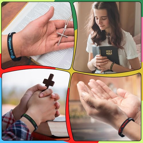 Foilswirl 100 Pcs Spanish Bible Verse Wristbands Christian Rubber, Dark - color: Dark