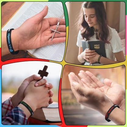 Foilswirl 100 Pcs Spanish Bible Verse Wristbands Christian Rubber, Dark - color: Dark