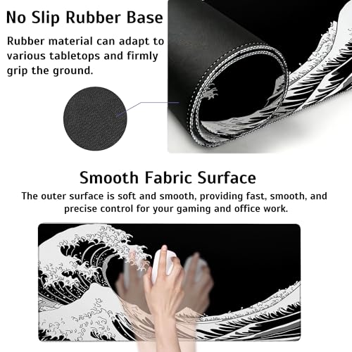 Large Gaming Mouse Pad Dark Wave Desk Mat,Non-Slip Rubber Base Stitched Edges,Extended Mousepad for PC,Laptop,Office,Home Decor(31.5 x 11.8 Inch) - color: Dark Wave, size: 31.5L x 11.8W inches
