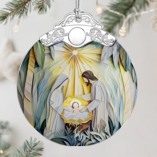Nativity Scene Christmas Ornament, Jesus Birth Christmas Ornament, Holy Family Decoration, Religious Decor, Christian Holiday Decor, Christian Gifts, Religious Gifts, Gift Exchange, Gift Idea - color: Nativity Pattern H