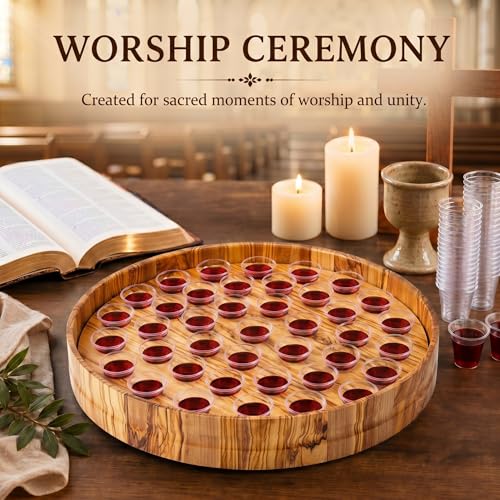Zhehao 1 Pcs Wood Communion Tray Set with Disposable Cups Church Serving Plate Christian Church Supplies for Sunday Service, Fellowship and Ministry (Olive Wood) - color: Olive Wood
