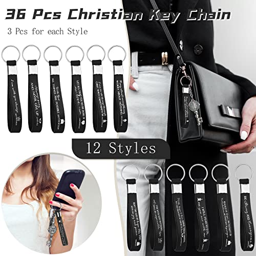 Sureio 36 Pcs Inspirational Christian Gift Silicone Keychain Bulk Religious Bible Verse Church Gift for Women Men Grandparent - color: Black