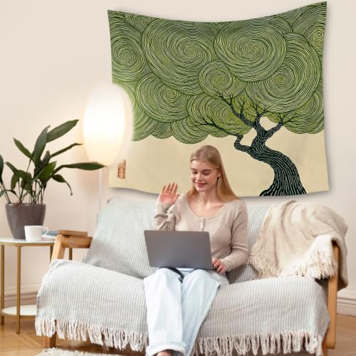 HUGANE Japanese Green Abstract Tree Tapestry Wall Decor 50x60 Inch - color: Colour-03