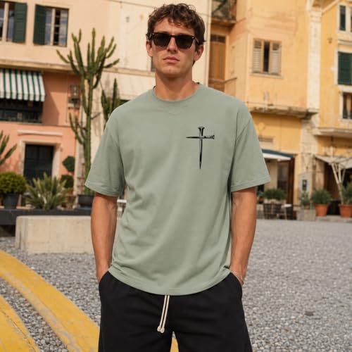 Christian Jesus Cross Shirts for Men Jesus Saved My Life T-Shirt God Tee - color: Green, size: Small