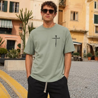 Christian Jesus Cross Shirts for Men Jesus Saved My Life T-Shirt God Tee - color: Green, size: Small