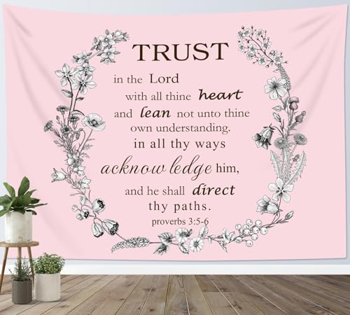 HVEST Floral Bible Verse Tapestry Wall Hanging Black and White Flower and Inspirational Quotes on Pink Tapestry Christian Scripture Wall Art for Bedroom Living Room Dorm Wall Decor, 60W X 40H inches - color: Pink Black, size: 40"L x 60"W
