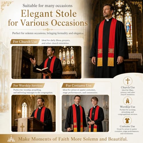 FAD-4U Catholic Clergy Stole with Embroidery Stole Priest Mass Stole Pastor Stole - color: Red
