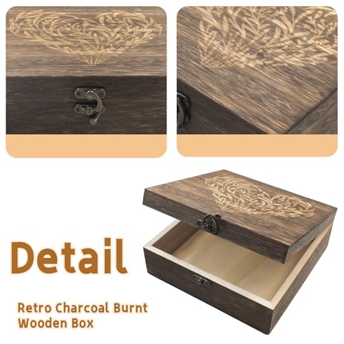 Wooden Memory Keepsake Boxes With Hinged Lids, Floral Heart Engraved Keepsake Boxes, Decorative Storage Box, Memory Box for Keepsakes for Wedding Memory Birthday Valentines Day, 7.5 x 7.5 x 2.8 Inch