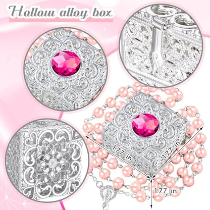 ROCEEI Catholic Rosary Necklace Pearl Rosary Bead with Box - color: Pink