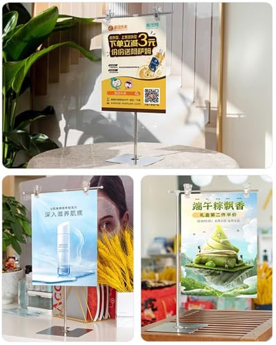 2 Pcs T-Sign Adjustable Metal Banner Holder, Table Top Banner Stand