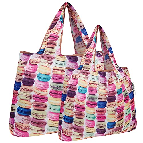allydrew Large Foldable Tote Nylon Reusable Grocery Bags - color: Set of 2, Macarons, size: Large & Small (Set of 2)