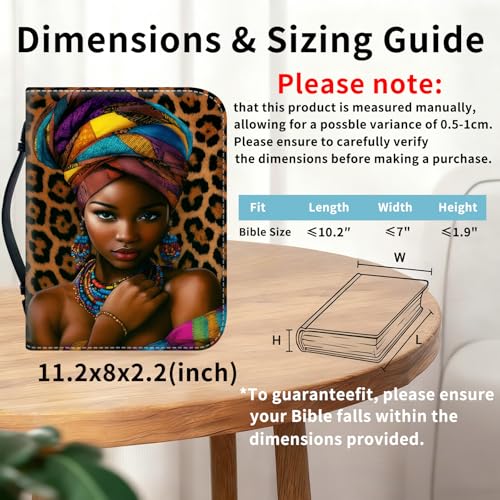 Bible Cover for Women Large PU Leather Zippered Bible Case with Handle and African Woman Design, Christian Bible Cover for Girls & Women, Cover Fits Standard 9.5"x7.5"x2.3" Bible - color: African Woman