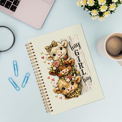 VNWEK Coquette Leopard Highland Cow Spiral Notebook Journal 5.5x8.3 Inch, Highland Cow Gifts for Women Journal, Farmhouse Floral Cute Heifer Lined Hardcover Spiral Notebook - color: Leopard Highland Cow