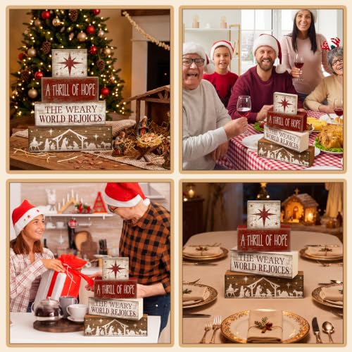 Lineshading 4 Pcs Christmas Table Decorations, Nativity Star Wooden Signs - style: A Thrill of Hope