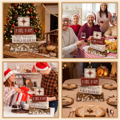 Lineshading 4 Pcs Christmas Table Decorations, Nativity Star Wooden Signs - style: A Thrill of Hope
