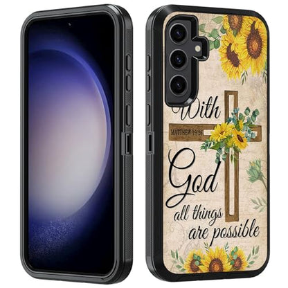for Samsung Galaxy S26 FE 5G Case, Bible Verse Matthew 19:26 - color: Christian Cross Quote Bible Verse Matthew 19:26, size: Galaxy S26 FE