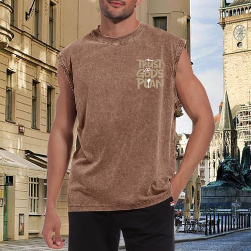 BINTEHGS Mens Sleeveless Graphic Tees Christian Tank Tops Workout Cut Off Shirt Acid Wash Gym Tanks Religious Faith Tee - color: Coffee, size: Small