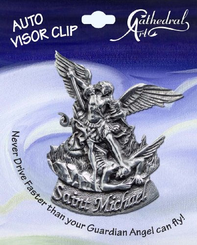 Saint Michael Auto Visor Clip, Car Accessory Gift for Police Officers, New Drivers and Catholics, by Cathedral Art - color: St. Michael